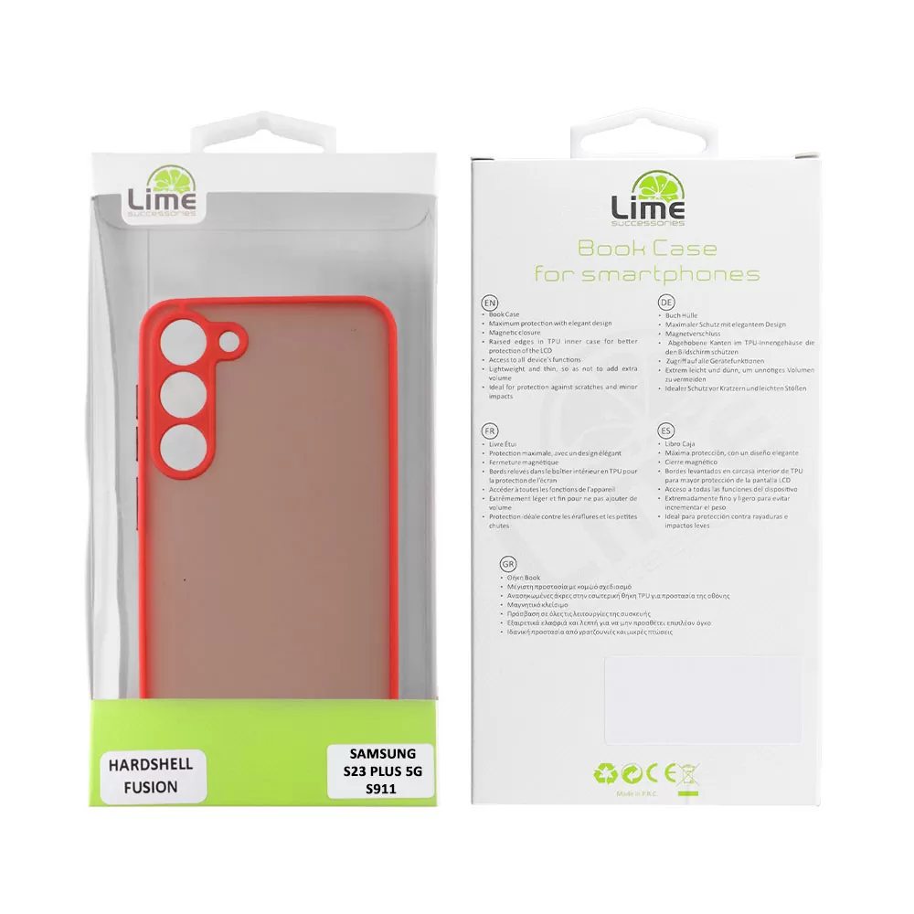 matshop.gr - LIME ΘΗΚΗ SAMSUNG S23 PLUS 5G S916 6.6" HARDSHELL FUSION FULL CAMERA PROTECTION RED WITH BLACK KEYS