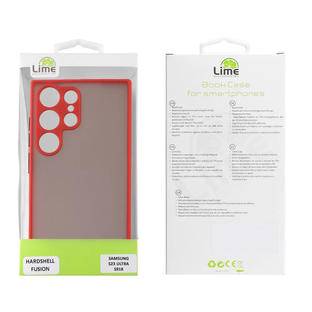 matshop.gr - LIME ΘΗΚΗ SAMSUNG S23 ULTRA 5G S918 6.8" HARDSHELL FUSION FULL CAMERA PROTECTION RED WITH BLACK KEYS