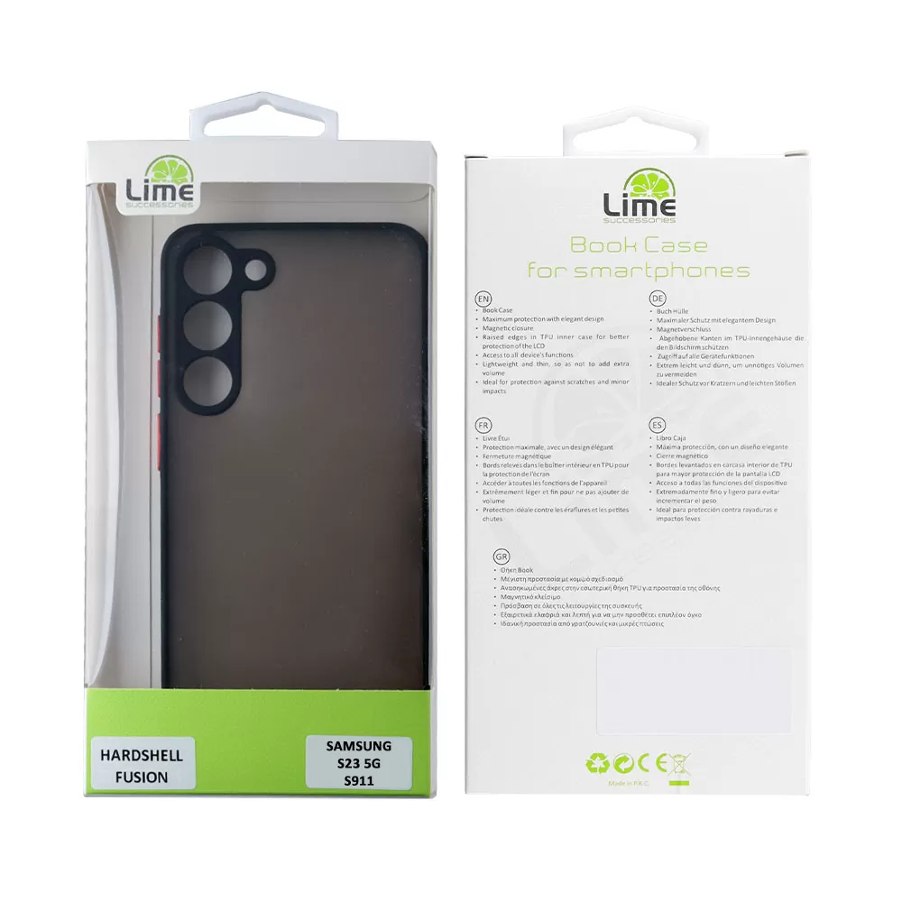 matshop.gr - LIME ΘΗΚΗ SAMSUNG S23 5G S911 6.1" HARDSHELL FUSION FULL CAMERA PROTECTION BLACK WITH RED KEYS
