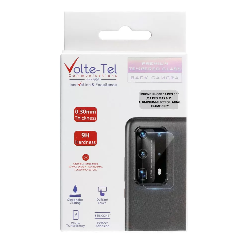 matshop.gr - VOLTE-TEL CAMERA GLASS COVER IPHONE 14 PRO 6.1"/14 PRO MAX 6.7" 9H 0.30MM 3D ALUMINIUM-ELECTROPLATING FRAME GREY