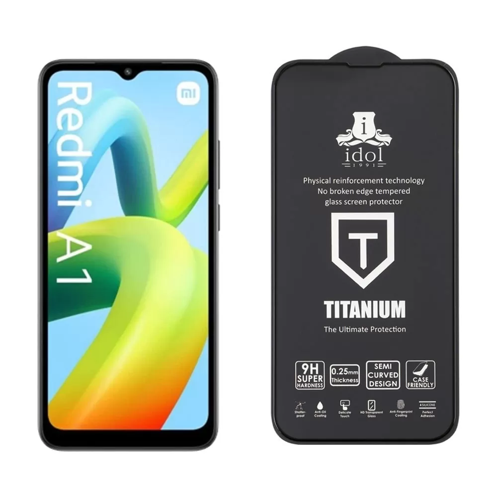 matshop.gr - IDOL 1991 TEMPERED GLASS XIAOMI REDMI A1/A1+/A2/A2+ 6.52" 9H 0.25mm TITANIUM SEMI CURVED FULL GLUE BLACK