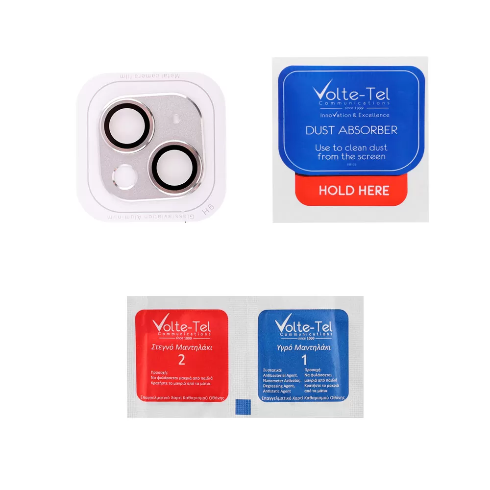 matshop.gr - VOLTE-TEL CAMERA GLASS COVER IPHONE 13 MINI 5.4"/IPHONE 13 6.1" 9H 0.30MM 3D ALUMINIUM-ELECTROPLATING FRAME SILVER