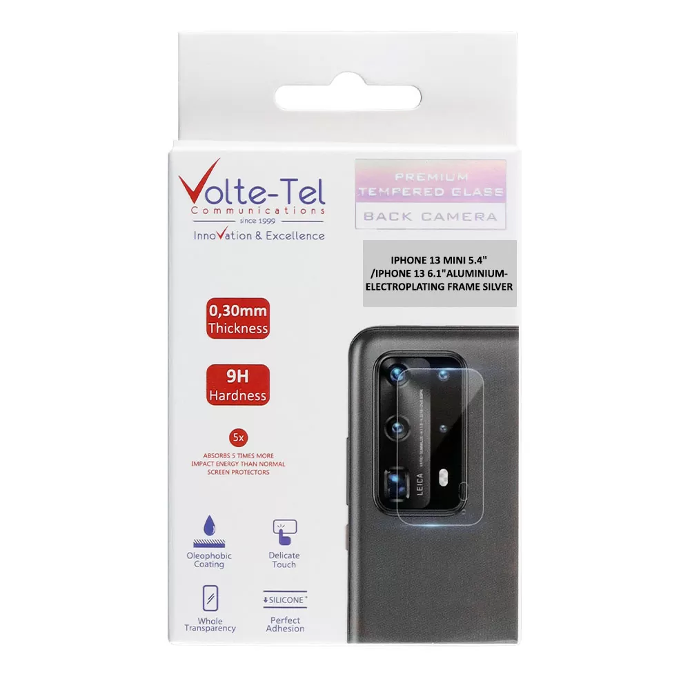 matshop.gr - VOLTE-TEL CAMERA GLASS COVER IPHONE 13 MINI 5.4"/IPHONE 13 6.1" 9H 0.30MM 3D ALUMINIUM-ELECTROPLATING FRAME SILVER