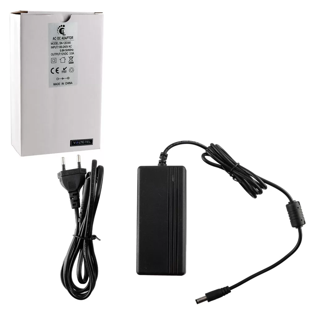 matshop.gr - VOLTE-TEL UNIVERSAL ΤΡΟΦΟΔΟΤΙΚO DESKTOP 12V 3A DC CONNECTOR 5,5X2,1mm ME LED