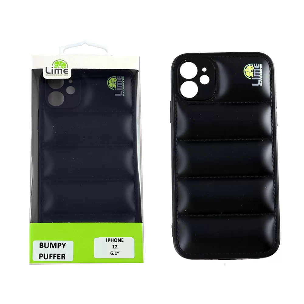 matshop.gr - LIME ΘΗΚΗ IPHONE 12 6.1" BUMPY PUFFER TPU FULL CAMERA PROTECTION BLACK