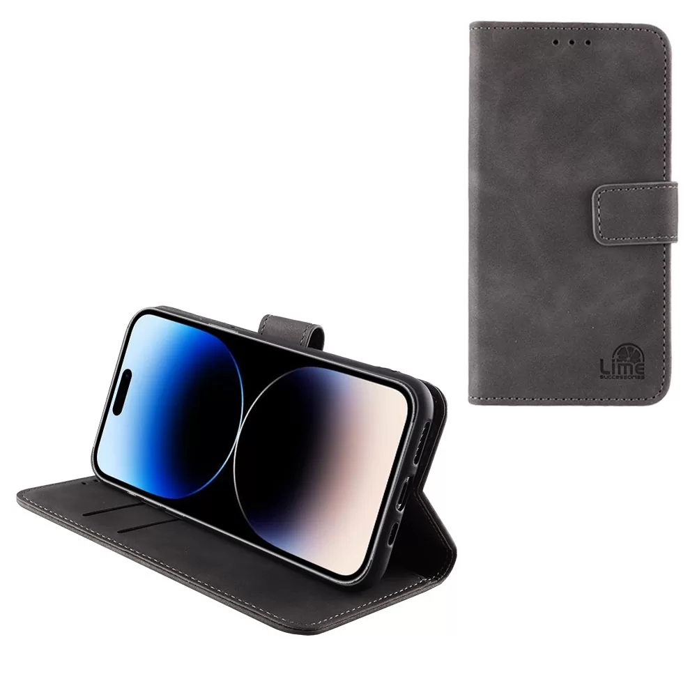 matshop.gr - LIME ΘΗΚΗ IPHONE 14 PRO 6.1" ESSENTIAL MAGNET BOOK STAND CLIP GREY
