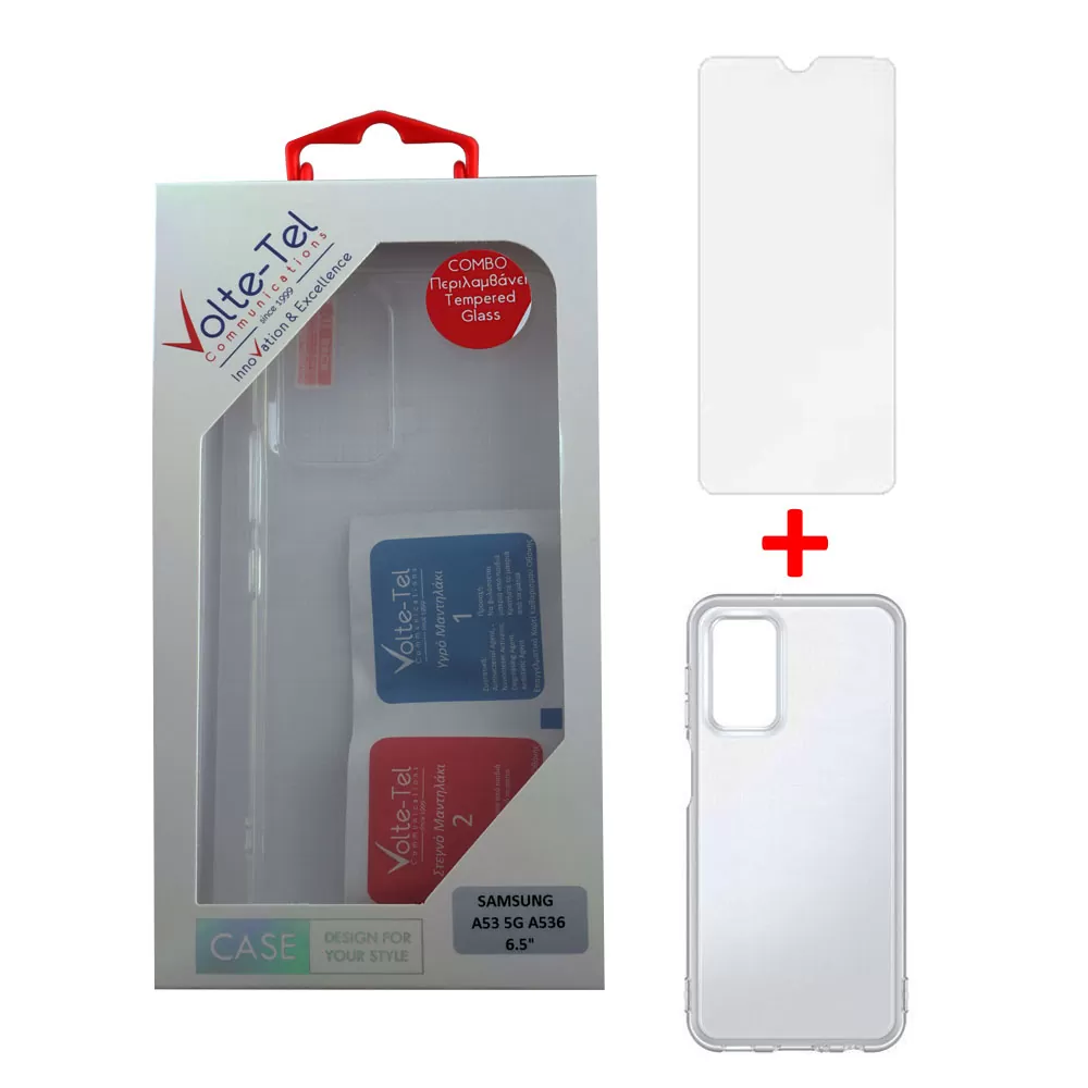 matshop.gr - VOLTE-TEL COMBO SAMSUNG A53 5G A536 6.5" TEMPERED 0.30mm + ΘΗΚΗ SLIMCOLOR AIR WHITE