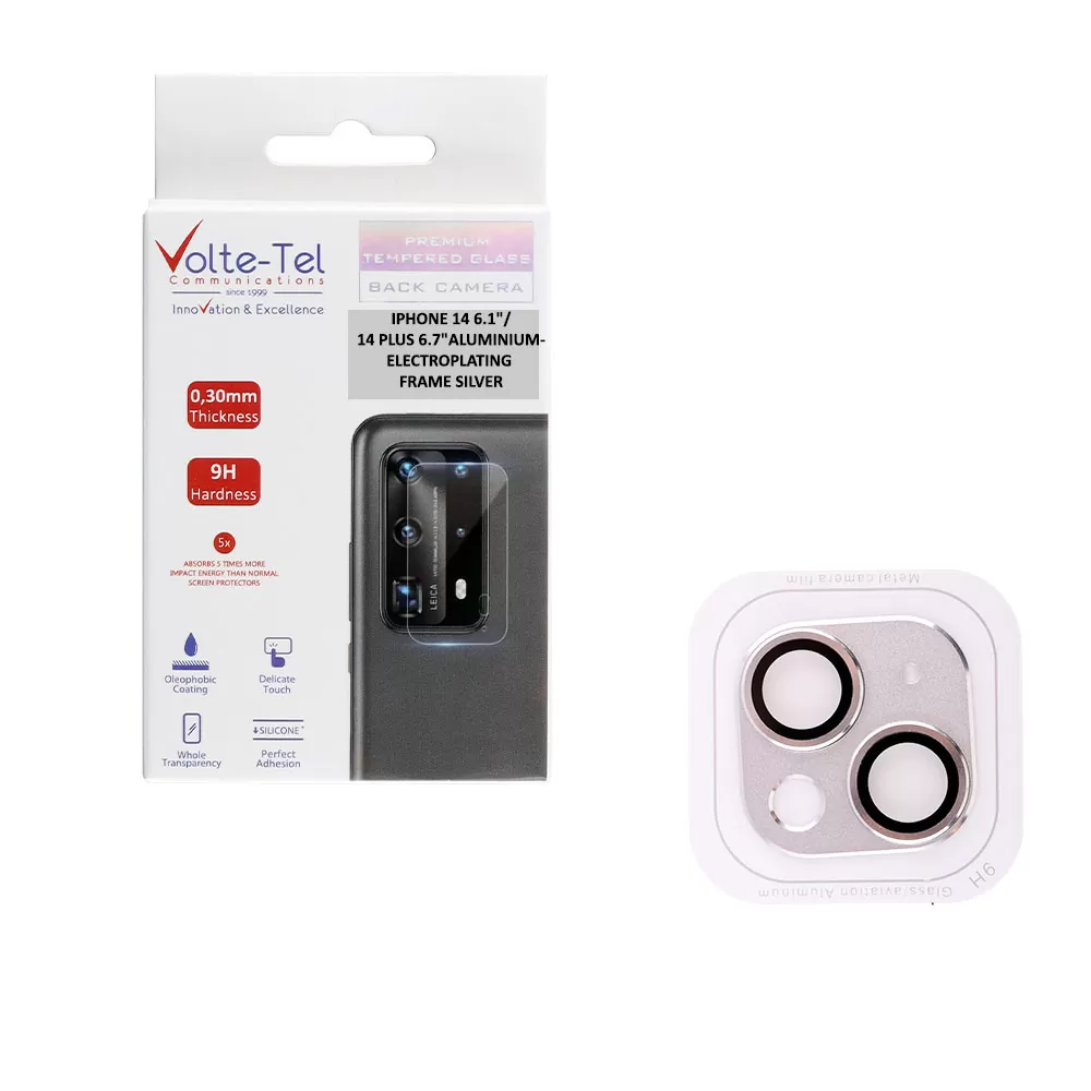 matshop.gr - VOLTE-TEL CAMERA GLASS COVER IPHONE 14 6.1"/14 PLUS 6.7" 9H 0.30MM 3D ALUMINIUM-ELECTROPLATING FRAME SILVER