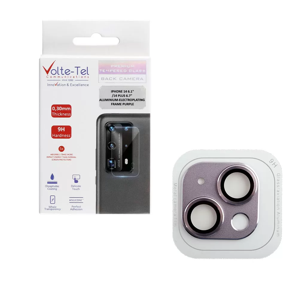 matshop.gr - VOLTE-TEL CAMERA GLASS COVER IPHONE 14 6.1"/14 PLUS 6.7" 9H 0.30MM 3D ALUMINIUM-ELECTROPLATING FRAME PURPLE
