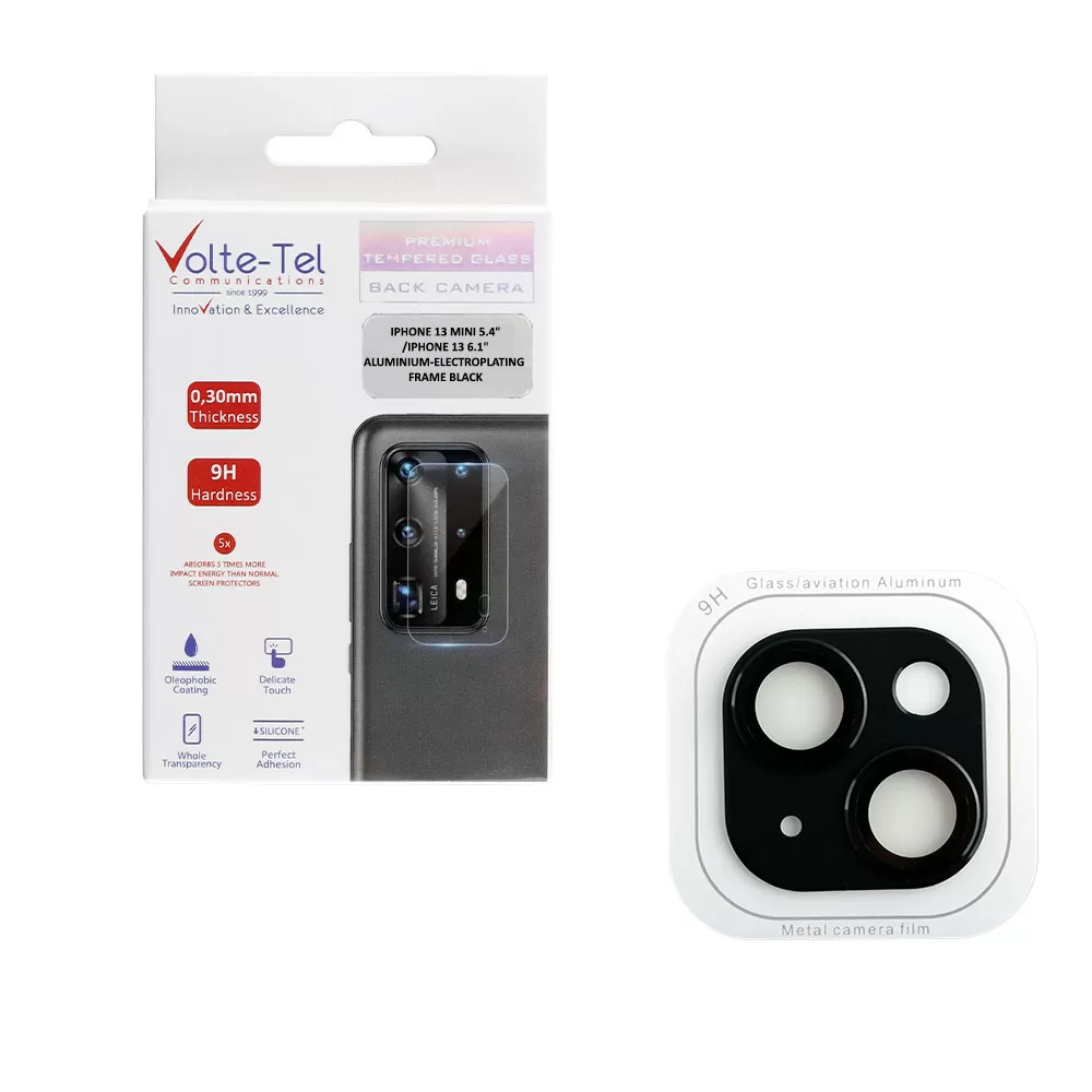 matshop.gr - VOLTE-TEL CAMERA GLASS COVER IPHONE 13 MINI 5.4"/IPHONE 13 6.1" 9H 0.30MM 3D ALUMINIUM-ELECTROPLATING FRAME BLACK
