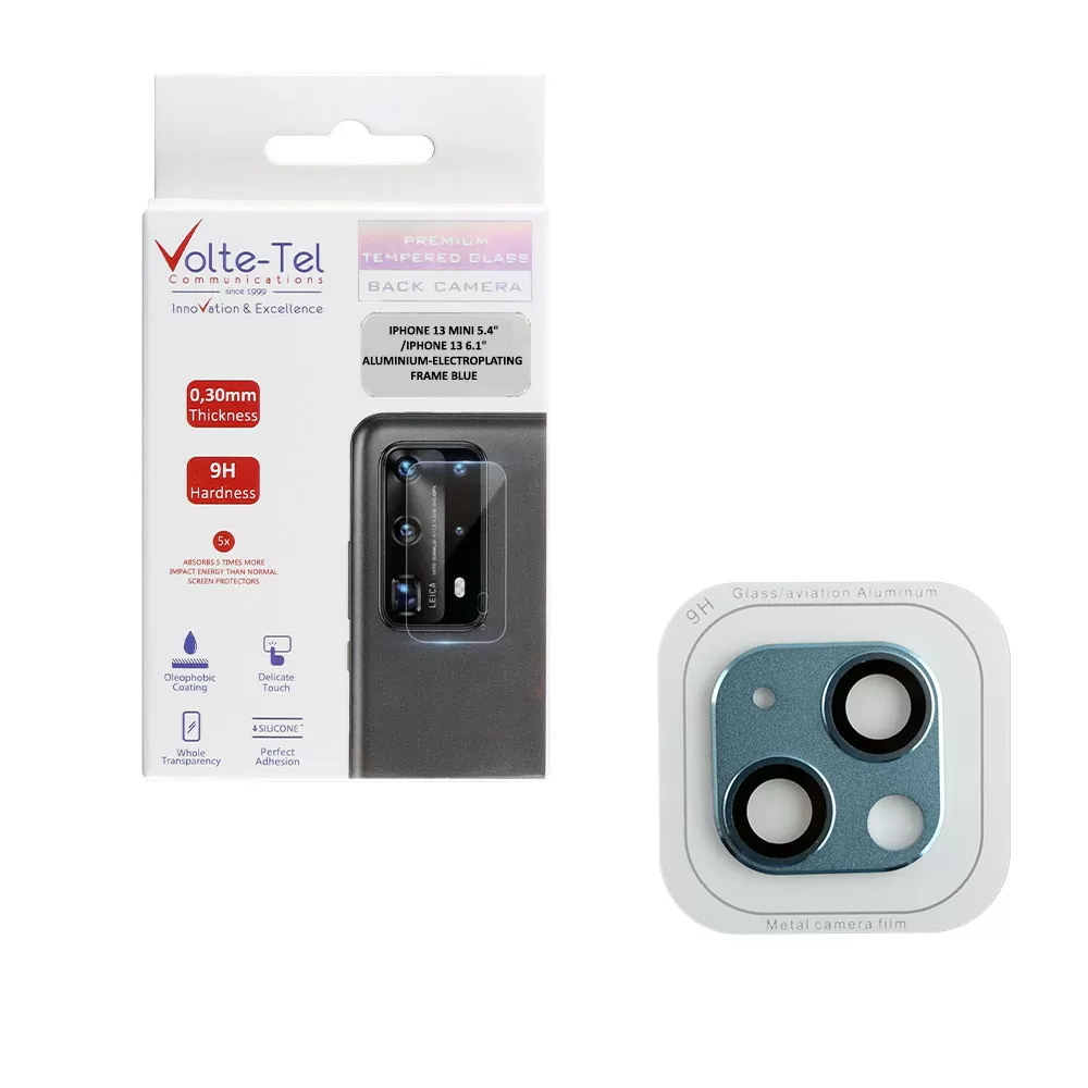 matshop.gr - VOLTE-TEL CAMERA GLASS COVER IPHONE 13 MINI 5.4"/IPHONE 13 6.1" 9H 0.30MM 3D ALUMINIUM-ELECTROPLATING FRAME BLUE