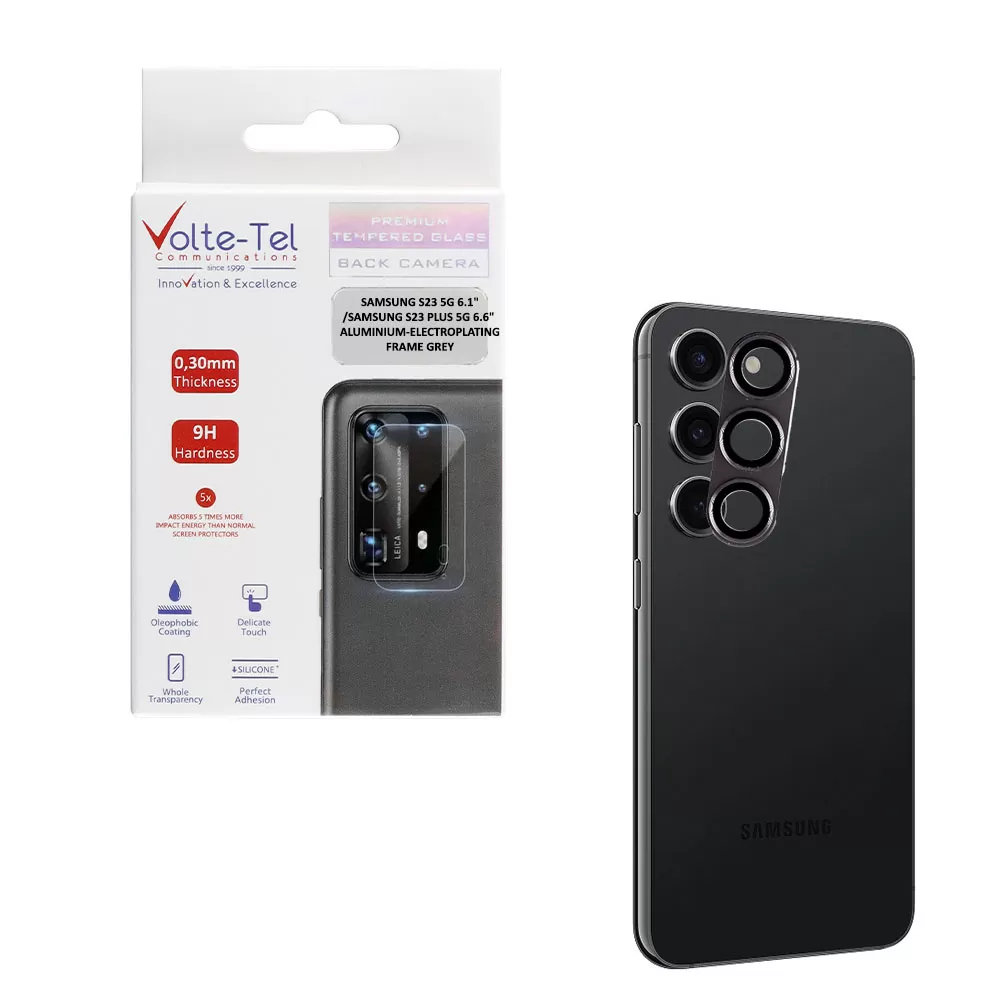 matshop.gr - VOLTE-TEL CAMERA GLASS COVER SAMSUNG S23 5G 6.1"/SAMSUNG S23 PLUS 5G 6.6" 9H 0.30MM 3D ALUMINIUM-ELECTROPLATING FRAME GREY