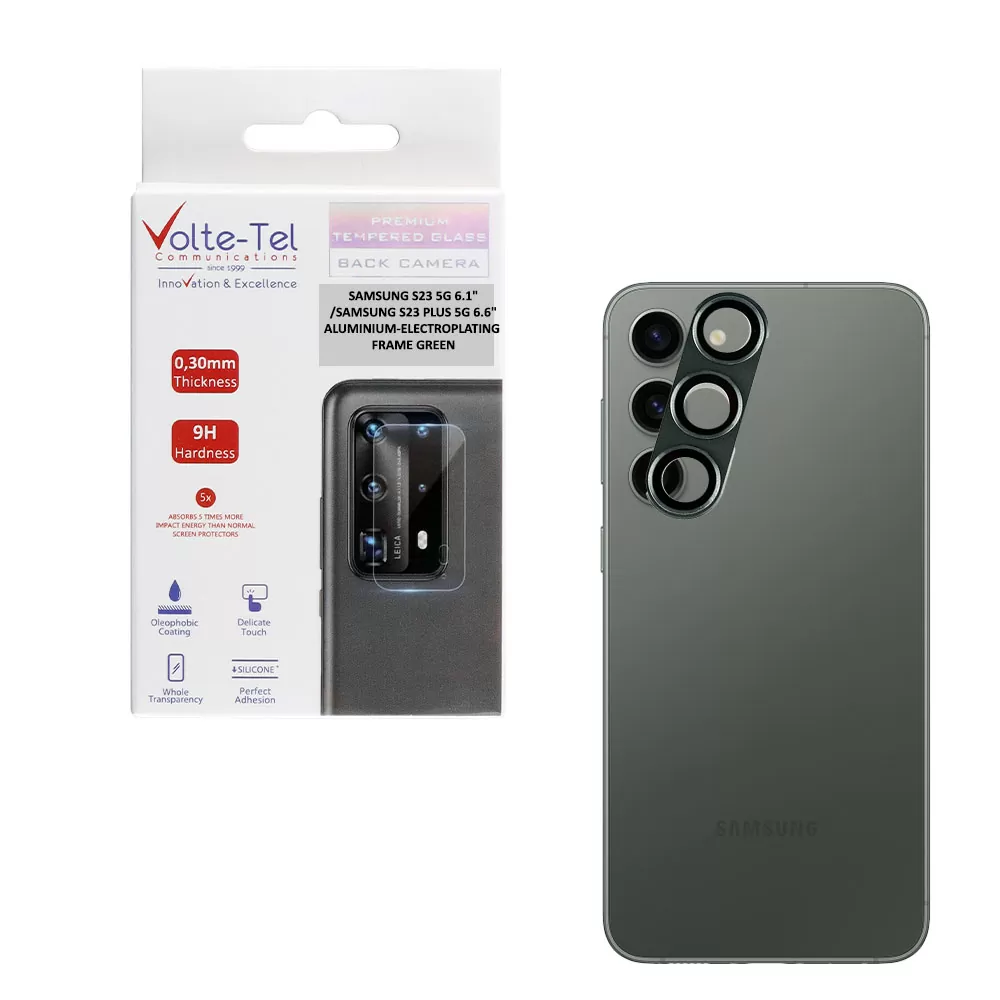 matshop.gr - VOLTE-TEL CAMERA GLASS COVER SAMSUNG S23 5G 6.1"/SAMSUNG S23 PLUS 5G 6.6" 9H 0.30MM 3D ALUMINIUM-ELECTROPLATING FRAME GREEN