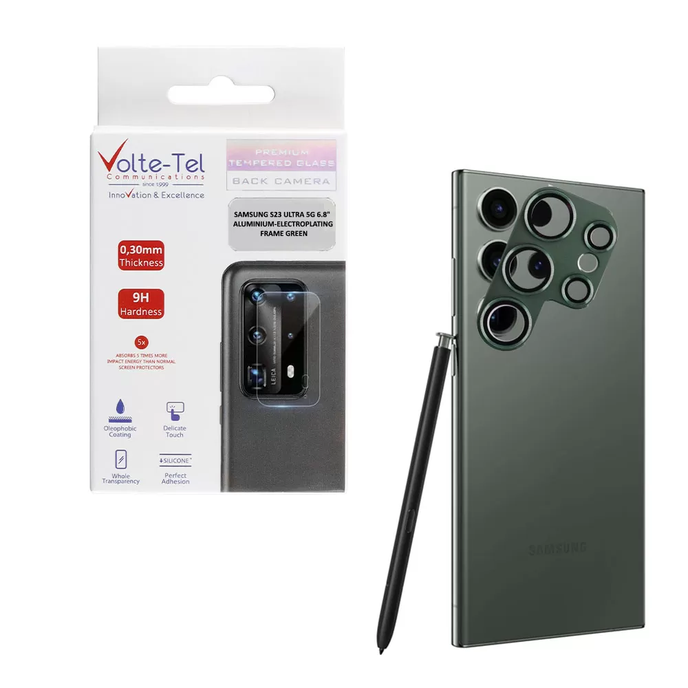 matshop.gr - VOLTE-TEL CAMERA GLASS COVER SAMSUNG S23 ULTRA 5G 6.8" 9H 0.30MM 3D ALUMINIUM-ELECTROPLATING FRAME GREEN