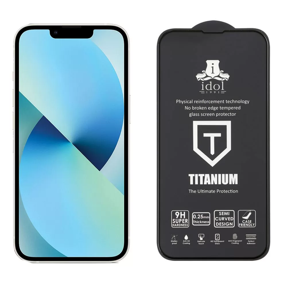 matshop.gr - IDOL 1991 TEMPERED GLASS IPHONE 13 PRO MAX 6.7" 9H 0.25mm TITANIUM SEMI CURVED FULL GLUE BLACK