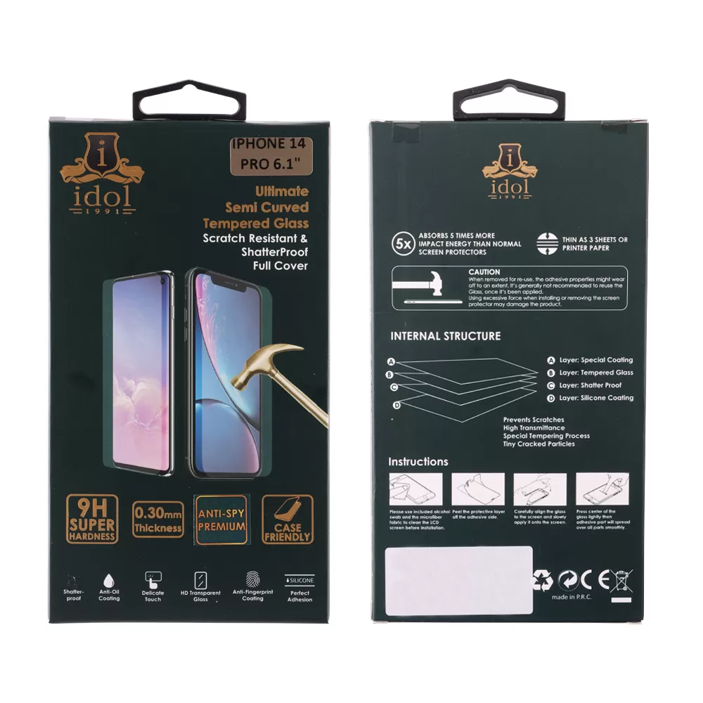 matshop.gr - IDOL 1991 TEMPERED GLASS IPHONE 14 PRO 6.1" 9H 0.30mm PRIVACY ANTISPY SEMI CURVED FULL GLUE BLACK
