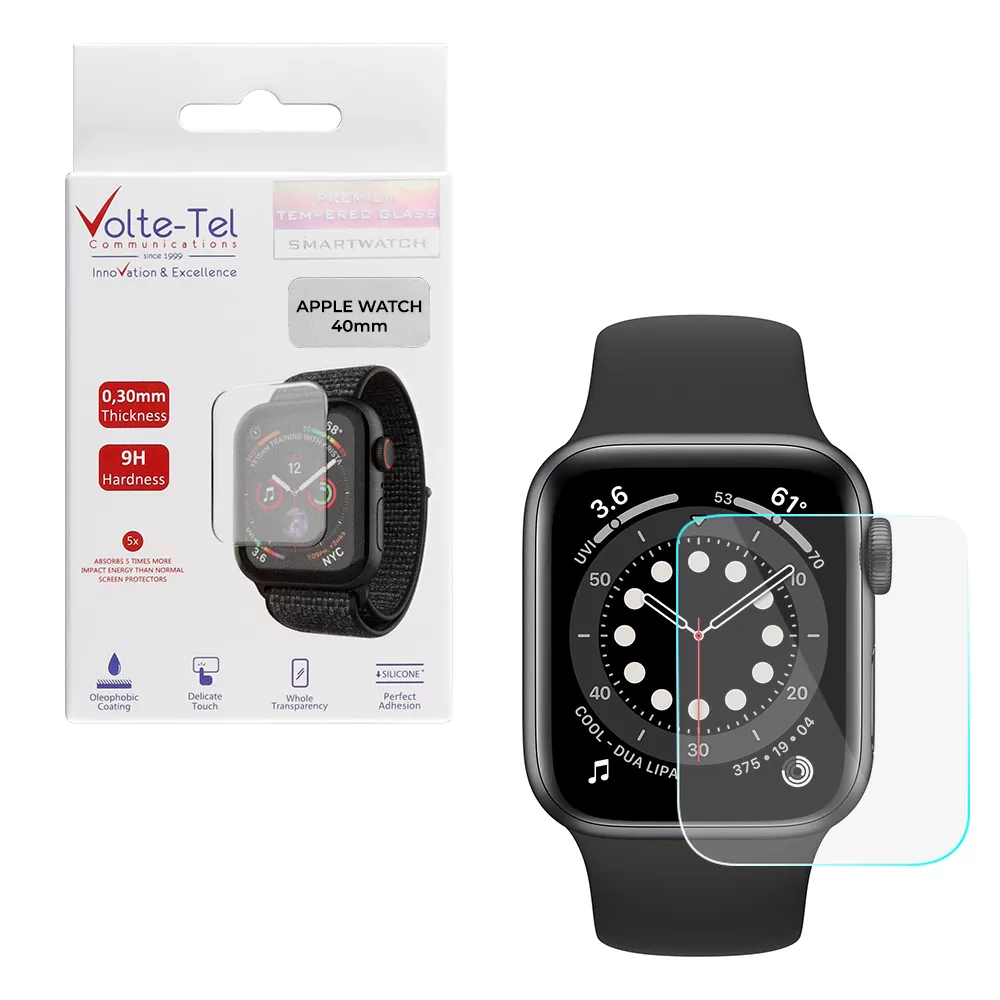 matshop.gr - VOLTE-TEL TEMPERED GLASS APPLE WATCH 38mm 1.5"/40mm 1.57" 9H 0.30mm 2.5D FULL GLUE FULL COVER LARGE (2.2x2.8mm)