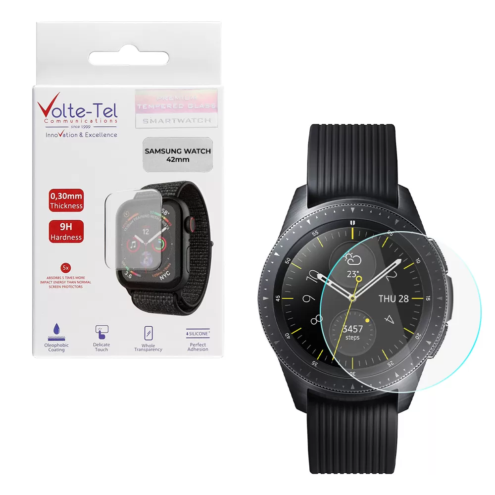 matshop.gr - VOLTE-TEL TEMPERED GLASS SAMSUNG WATCH 42mm R810/R815 1.20" 9H 0.30mm 2.5D FULL GLUE FULL COVER