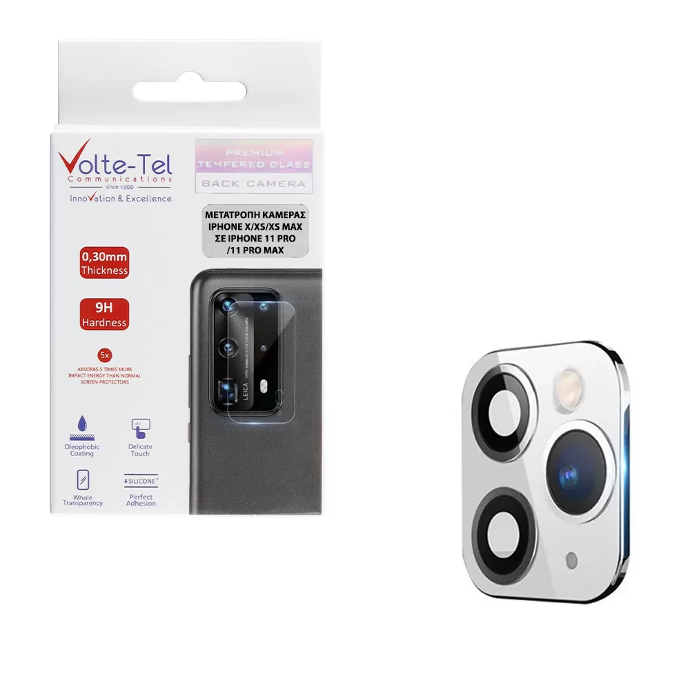 matshop.gr - VOLTE-TEL CAMERA GLASS COVER IPHONE X/XS/XS MAX CONVERT TO IPHONE 11 PRO/11 PRO MAX 9H 0.30MM ΑLUMINIUM WITH FRAME WHITE