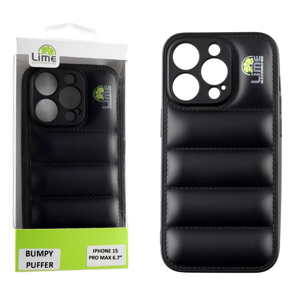 matshop.gr - LIME ΘΗΚΗ IPHONE 15 PRO MAX 6.7" BUMPY PUFFER TPU FULL CAMERA PROTECTION BLACK
