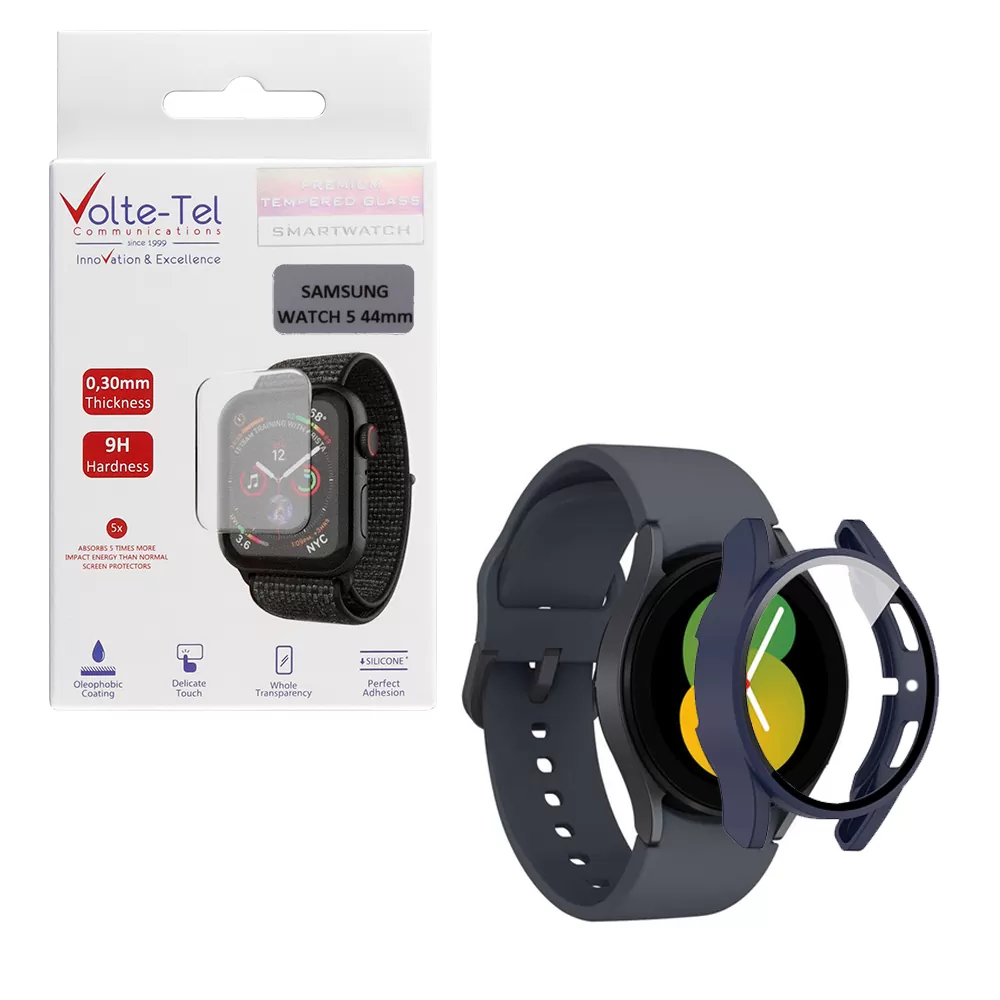 VOLTE-TEL TEMPERED GLASS SAMSUNG WATCH 5 44mm 1.4" 9H 0.30mm PC EDGE COVER WITH KEY 3D FULL GLUE FULL COVER GREEN (Copy)
