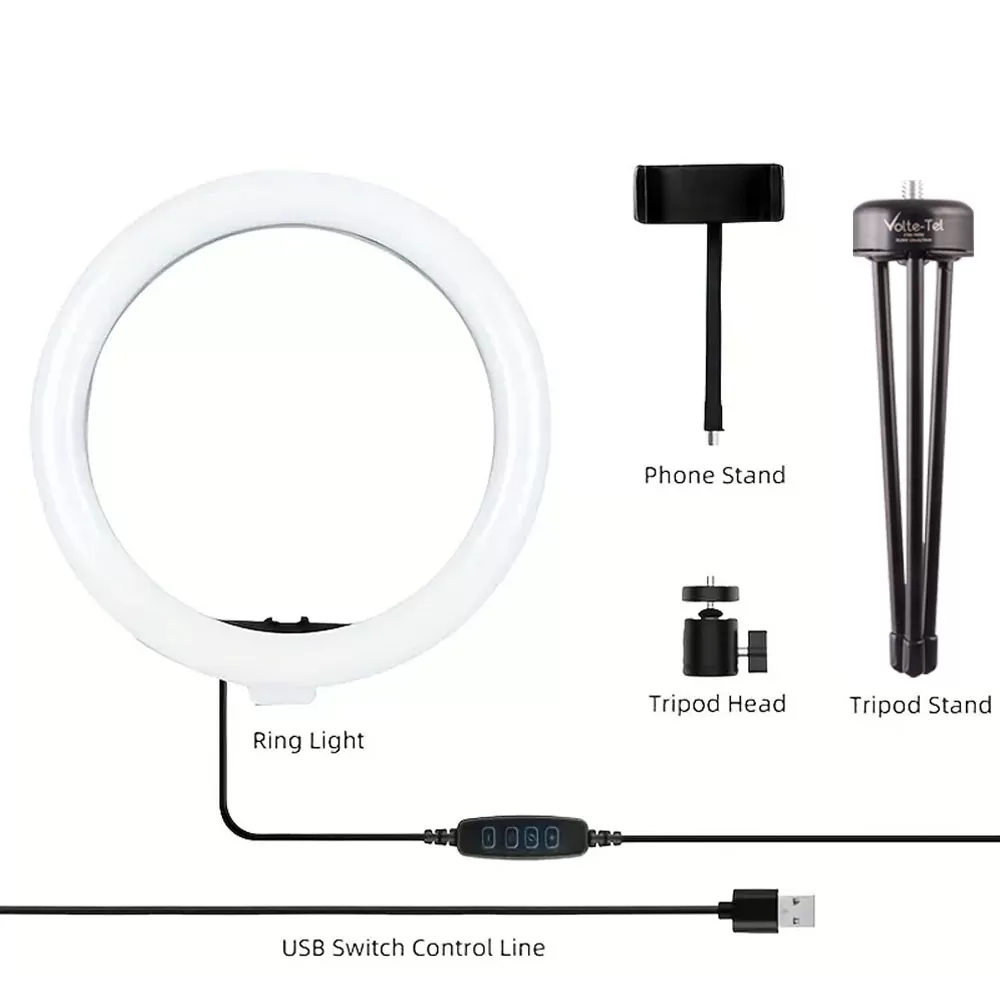 VOLTE-TEL VT122 3 COLOR LED SELFIE RING LIGHT 12" 30cm 2700-7000K 5V/8W ΜΕ ΤΡΙΠΟΔΟ/PAN TILT ΚΑΙ ΒΑΣΗ ΤΗΛΕΦΩΝΟΥ