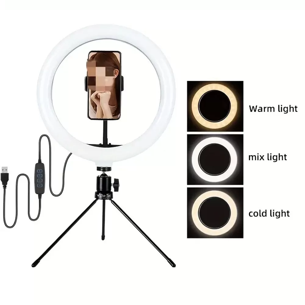 VOLTE-TEL VT122 3 COLOR LED SELFIE RING LIGHT 12" 30cm 2700-7000K 5V/8W ΜΕ ΤΡΙΠΟΔΟ/PAN TILT ΚΑΙ ΒΑΣΗ ΤΗΛΕΦΩΝΟΥ