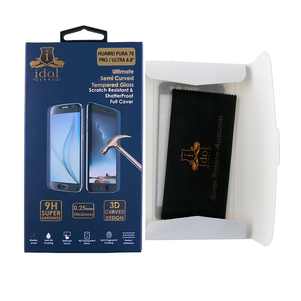 IDOL 1991 TEMPERED GLASS HUAWEI PURA 70 PRO / PURA 70 ULTRA 6.8" 9H 0.25mm 3D EDGE GLUE SEMI CURVED FINGER UNLOCK BLACK