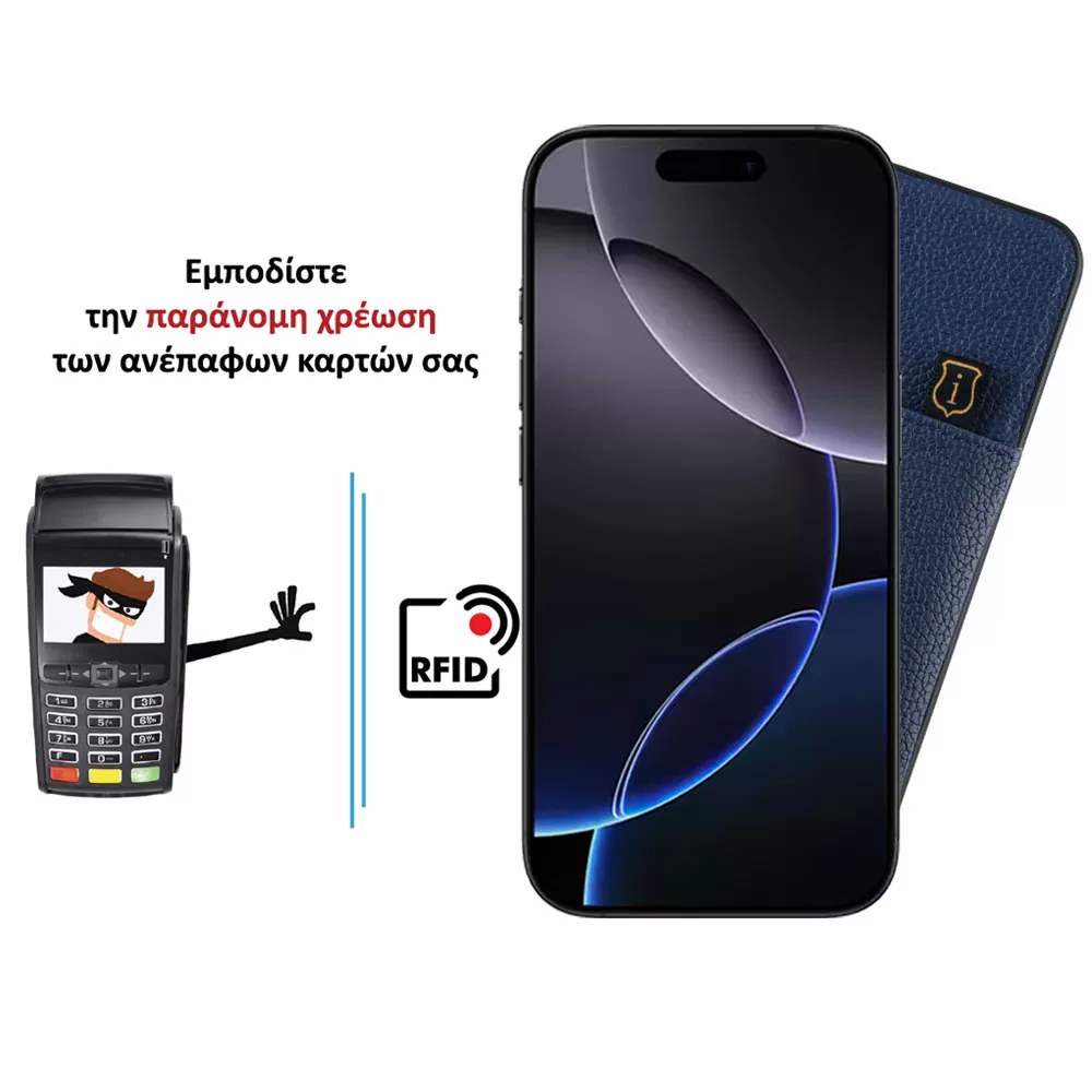 IDOL 1991 ΘΗΚΗ IPHONE 16 PRO 6.3" ANTI-RFID LEATHER SMART WALLET CAMERA GUARD BLUE