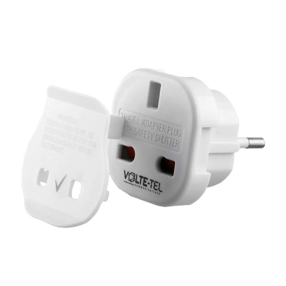 VOLTE-TEL ΠΛΑΣΤΙΚΟΣ ΑΝΤΑΠΤΟΡΑΣ ΕΥΡΩΠΑΙΚΟ 2 PIN FEMALE ΣΕ ΠΡΙΖΑ ΑΓΓΛΙΚΗ 3 PIN MALE ΑΣΠΡΟ 10 ΤΕΜ.