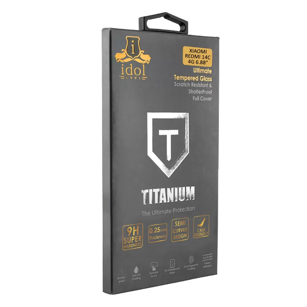 IDOL 1991 TEMPERED GLASS XIAOMI REDMI 14C 4G/POCO C75 4G 6.88" 9H 0.25mm TITANIUM SEMI CURVED FULL GLUE BLACK