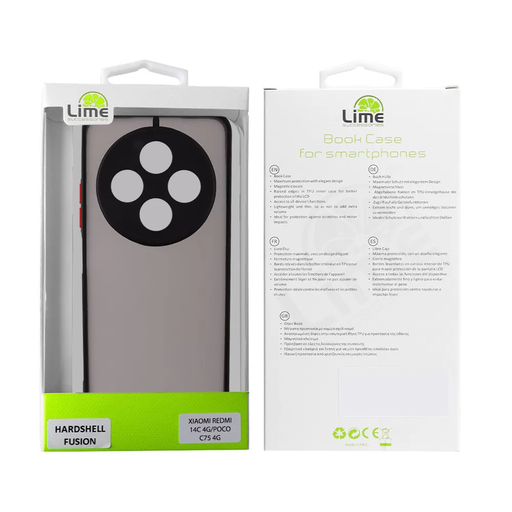 LIME ΘΗΚΗ XIAOMI REDMI 14C/ REDMI A4/ POCO C75/ POCO M7 6.88" HARDSHELL FUSION FULL CAMERA PROTECTION BLACK WITH RED KEYS - Image 2