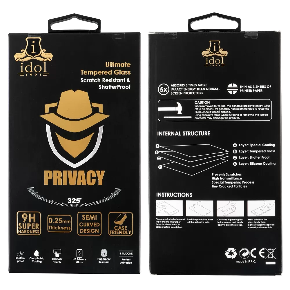 IDOL 1991 TEMPERED GLASS SAMSUNG A56 5G A566 6.7" 9H 0.25mm PRIVACY ANTISPY SEMI CURVED FULL GLUE BLACK - Image 2