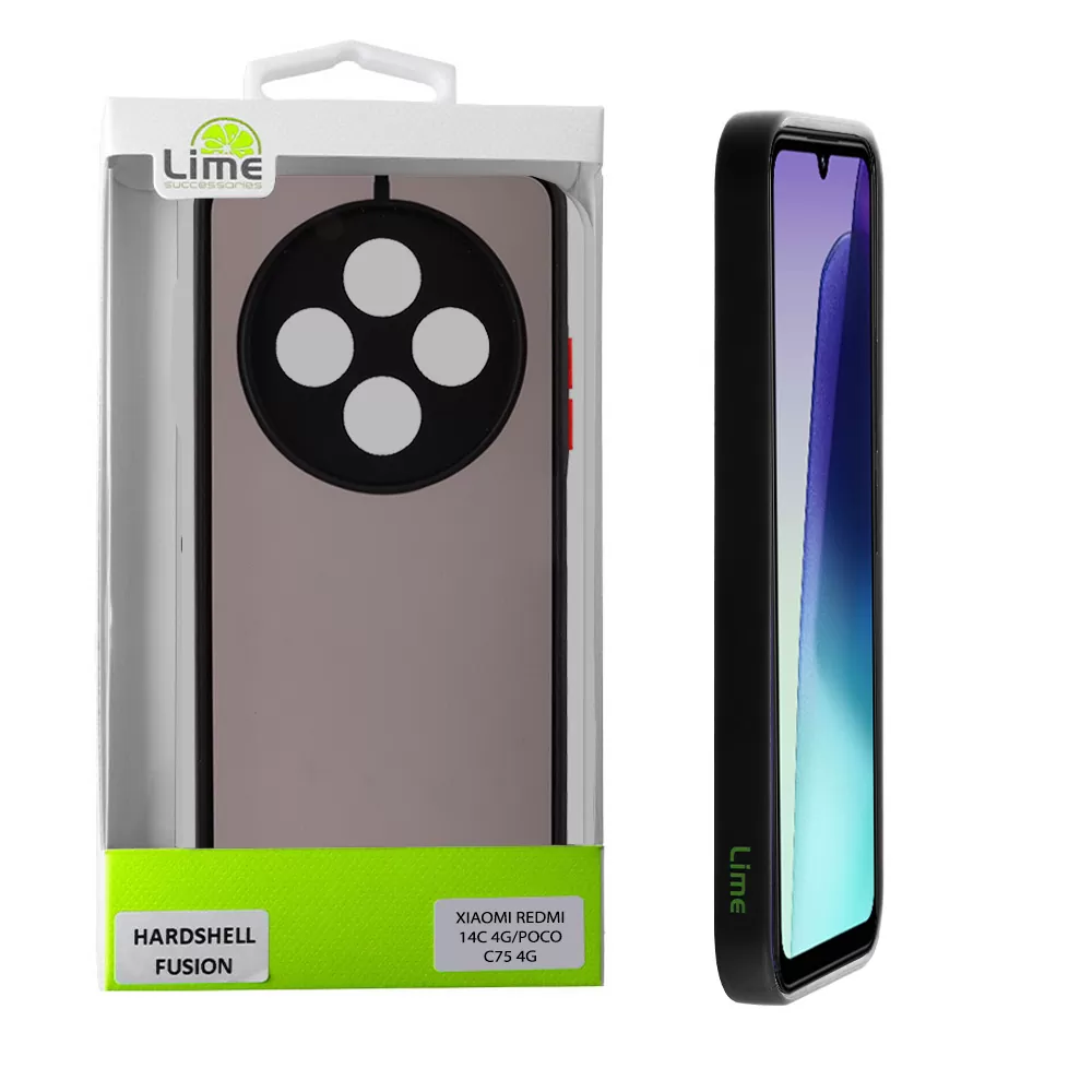 LIME ΘΗΚΗ XIAOMI REDMI 14C/ REDMI A4/ POCO C75/ POCO M7 6.88" HARDSHELL FUSION FULL CAMERA PROTECTION BLACK WITH RED KEYS