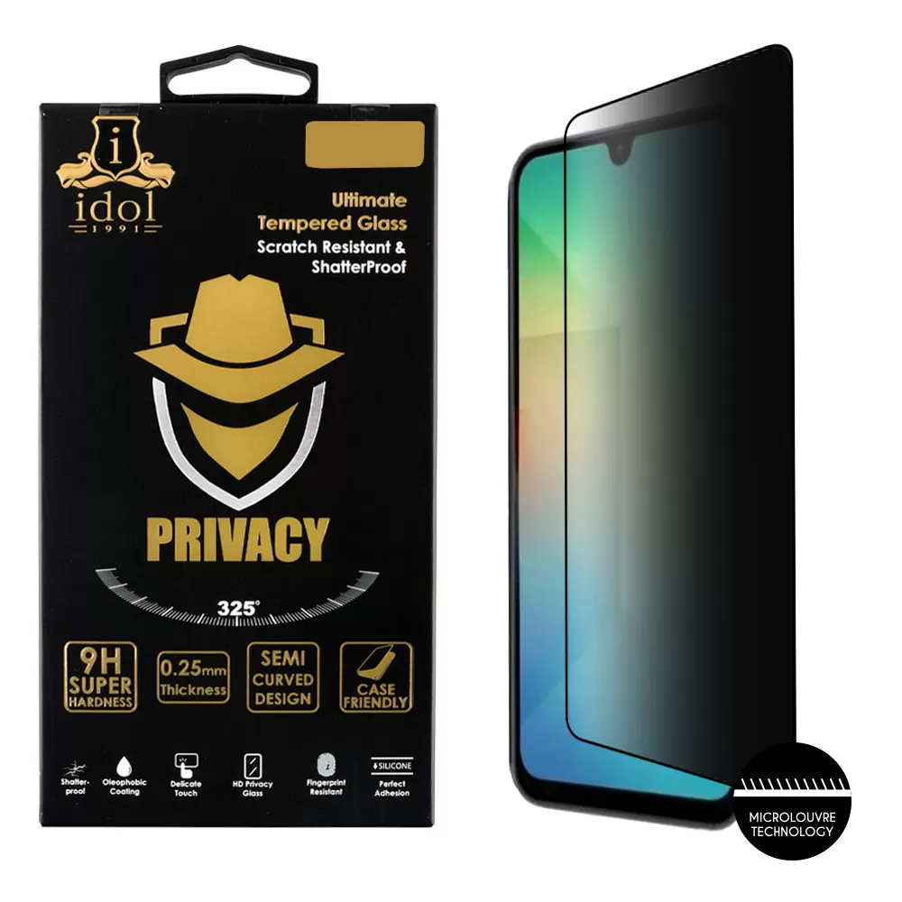 IDOL 1991 TEMPERED GLASS SAMSUNG A26 5G A266 6.64" 9H 0.25mm PRIVACY ANTISPY SEMI CURVED FULL GLUE BLACK