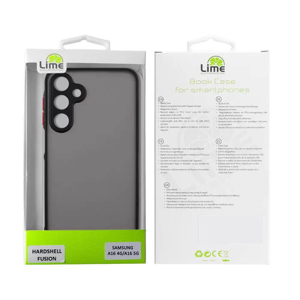LIME ΘΗΚΗ SAMSUNG A16 4G A165/A16 5G A166 6.7" HARDSHELL FUSION FULL CAMERA PROTECTION BLACK WITH RED KEYS - Image 2