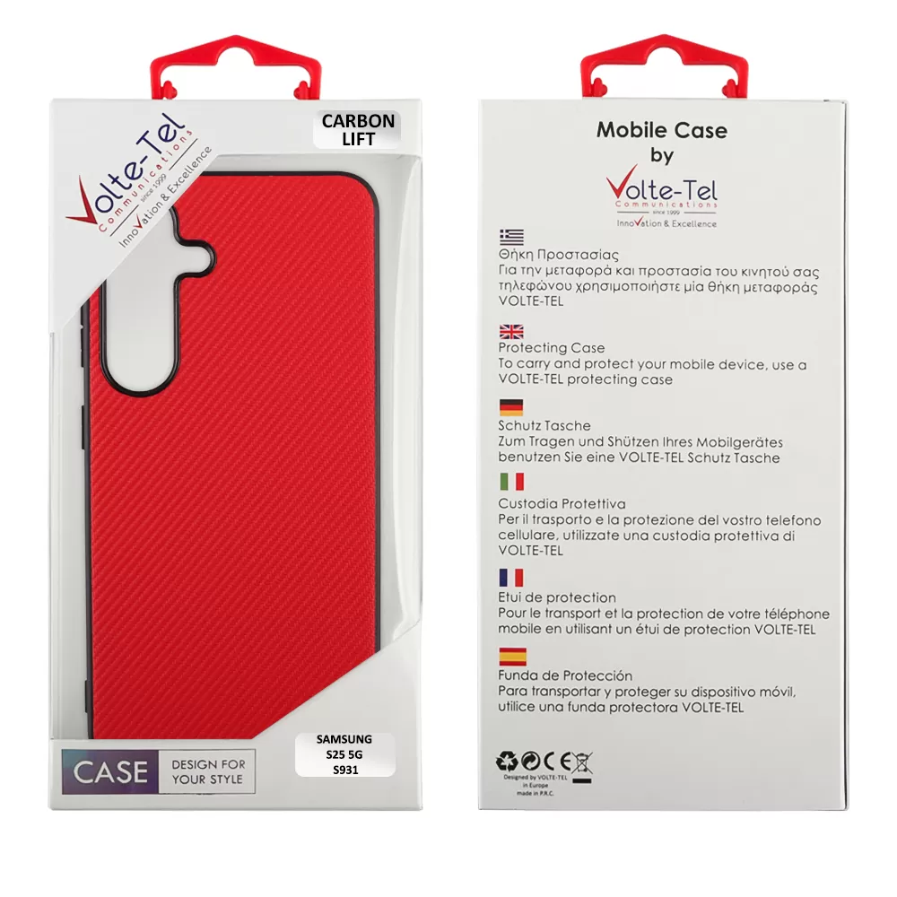 VOLTE-TEL ΘΗΚΗ SAMSUNG S25 5G S931 6.2" CARBON LIFT CAMERA GUARD RED - Image 2