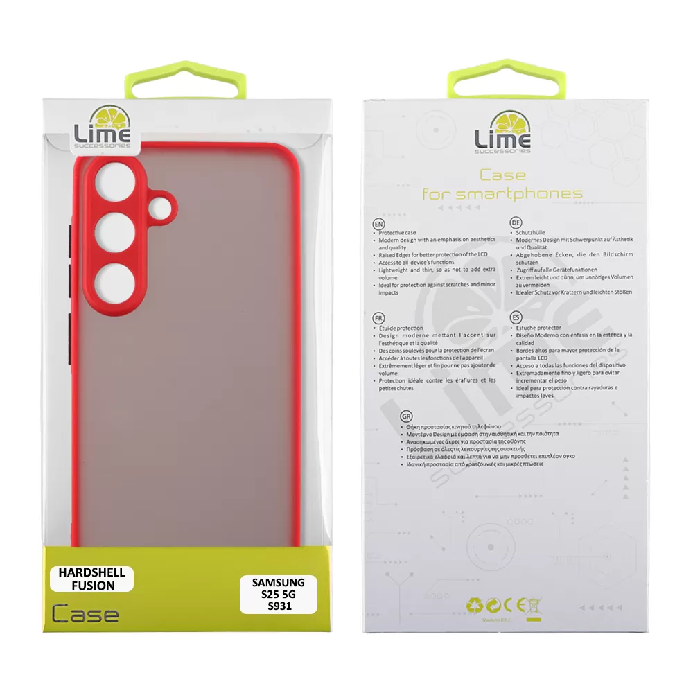 LIME ΘΗΚΗ SAMSUNG S25 5G S931 6.2" HARDSHELL FUSION FULL CAMERA PROTECTION RED WITH BLACK KEYS - Image 2