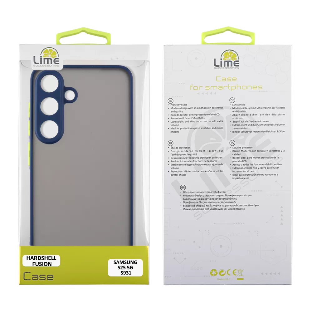 LIME ΘΗΚΗ SAMSUNG S25 5G S931 6.2" HARDSHELL FUSION FULL CAMERA PROTECTION BLUE WITH YELLOW KEYS - Image 2
