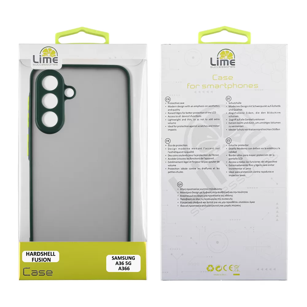 LIME ΘΗΚΗ SAMSUNG A36 5G A366 6.7" HARDSHELL FUSION FULL CAMERA PROTECTION GREEN WITH YELLOW KEYS - Image 2