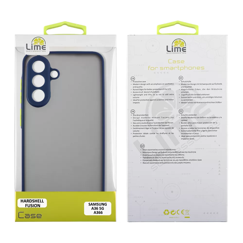 LIME ΘΗΚΗ SAMSUNG A36 5G A366 6.7" HARDSHELL FUSION FULL CAMERA PROTECTION BLUE WITH YELLOW KEYS - Image 2