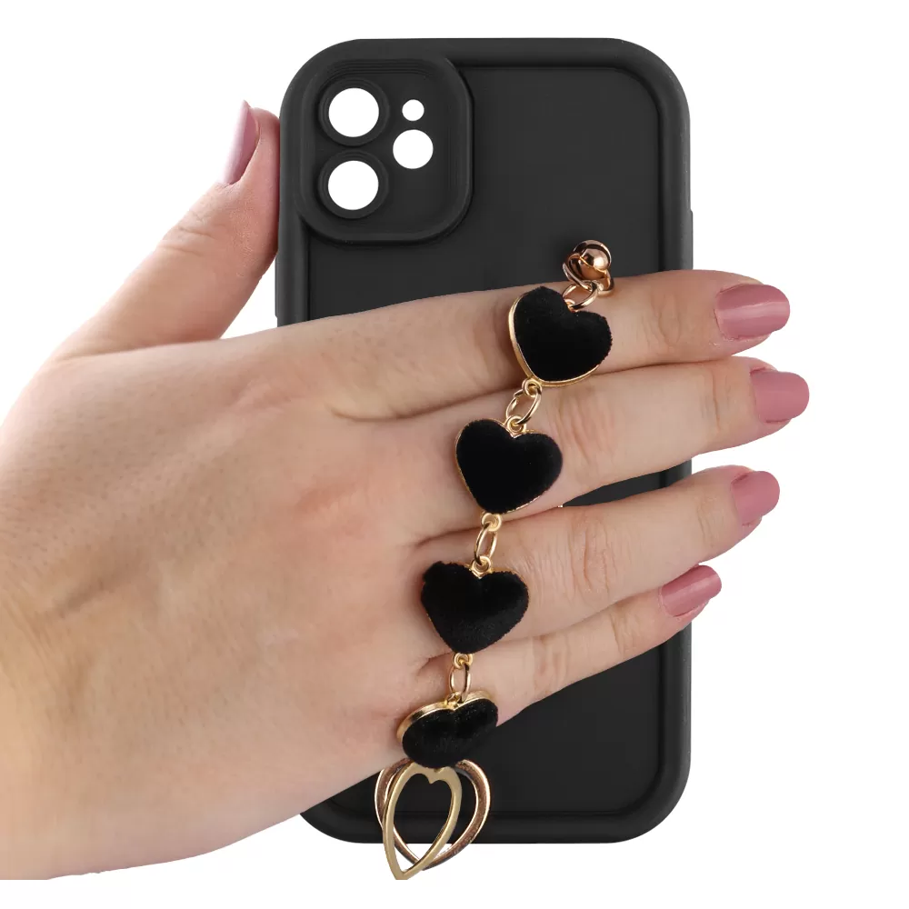 VOLTE-TEL ΘΗΚΗ IPHONE 11 6.1" SILICON TPU WITH STRAP FULL CAMERA PROTECTION BLACK WITH BLACK HEARTS - Image 5