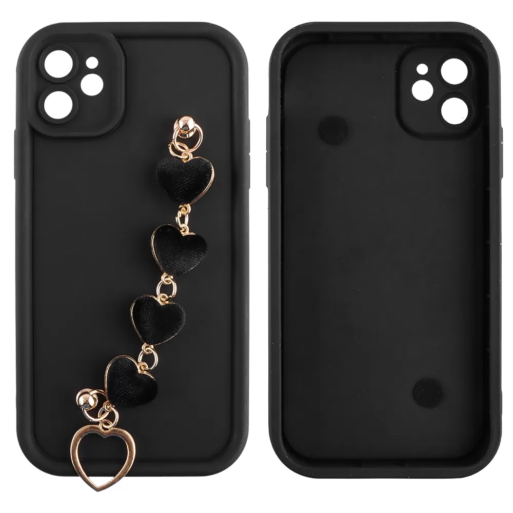 VOLTE-TEL ΘΗΚΗ IPHONE 11 6.1" SILICON TPU WITH STRAP FULL CAMERA PROTECTION BLACK WITH BLACK HEARTS - Image 3