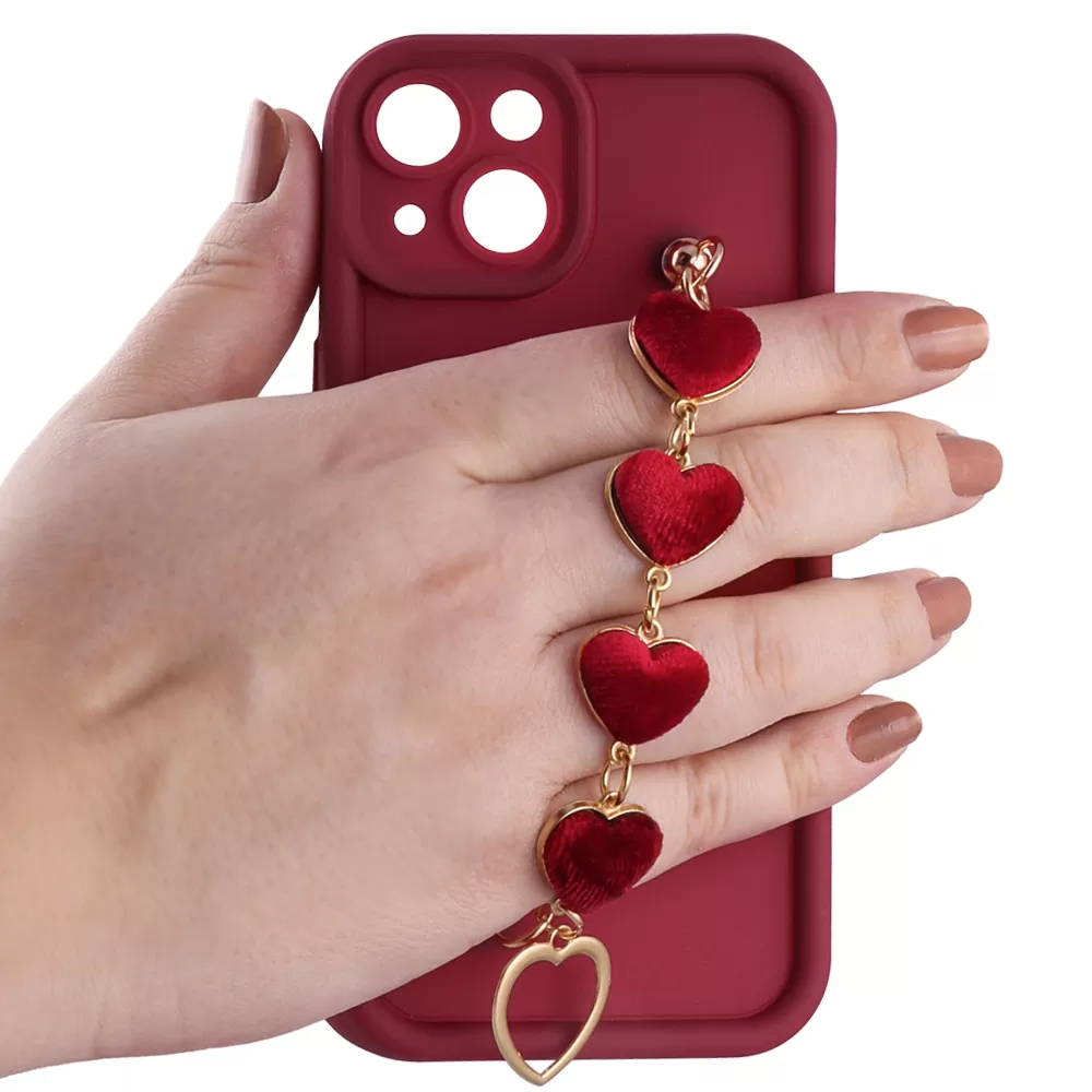 VOLTE-TEL ΘΗΚΗ IPHONE 14 6.1" SILICON TPU WITH STRAP FULL CAMERA PROTECTION BURGUNDY WITH RED HEARTS - Image 5