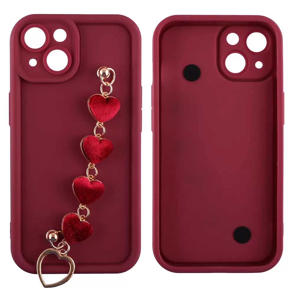 VOLTE-TEL ΘΗΚΗ IPHONE 14 6.1" SILICON TPU WITH STRAP FULL CAMERA PROTECTION BURGUNDY WITH RED HEARTS - Image 3