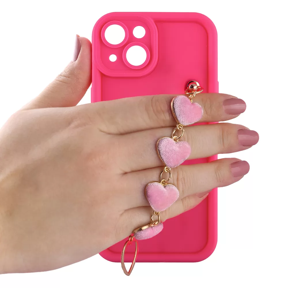 VOLTE-TEL ΘΗΚΗ IPHONE 14 6.1" SILICON TPU WITH STRAP FULL CAMERA PROTECTION PINK WITH PINK HEARTS - Image 5