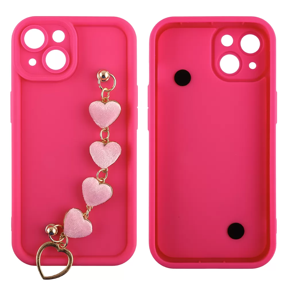 VOLTE-TEL ΘΗΚΗ IPHONE 14 6.1" SILICON TPU WITH STRAP FULL CAMERA PROTECTION PINK WITH PINK HEARTS - Image 3