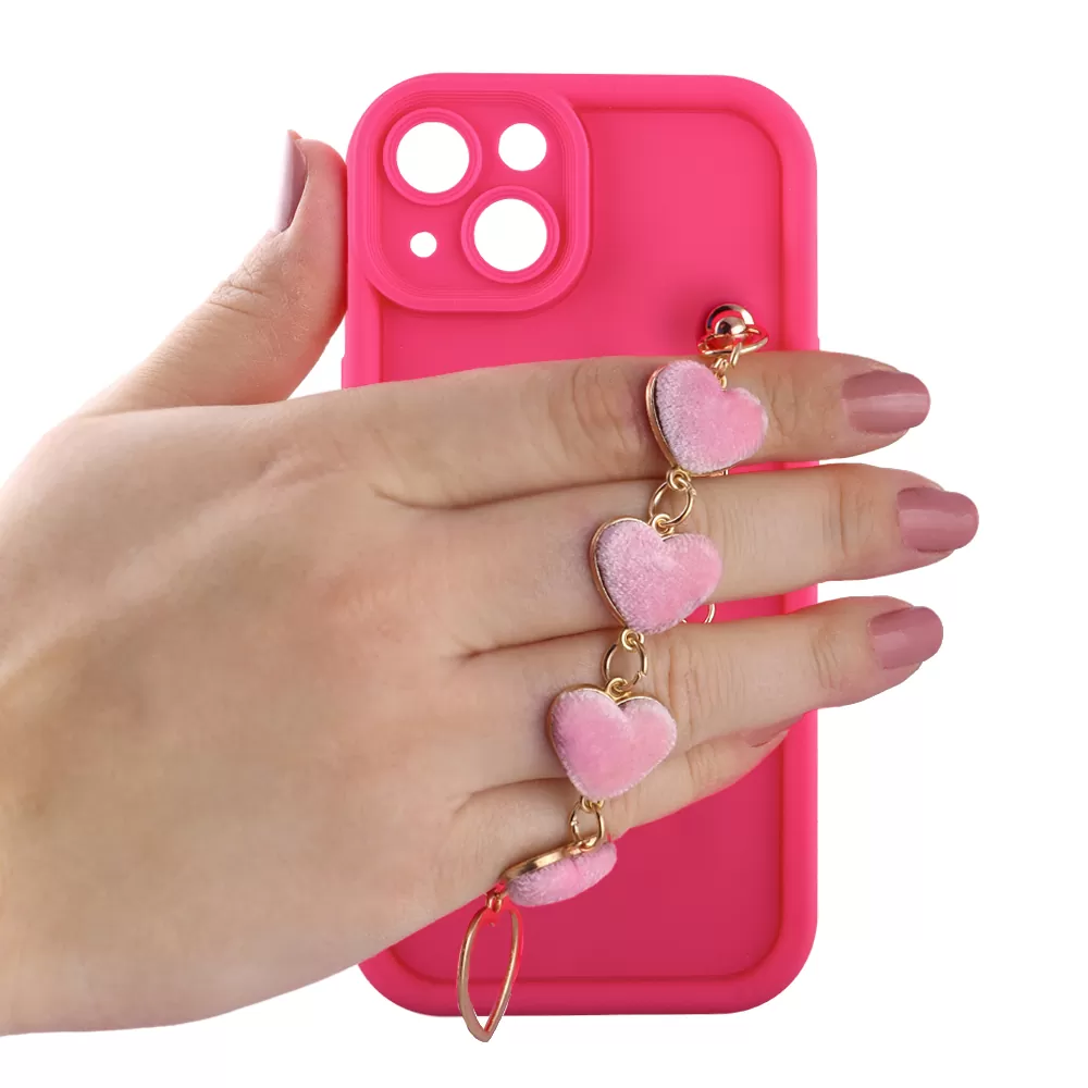 VOLTE-TEL ΘΗΚΗ IPHONE 13 6.1" SILICON TPU WITH STRAP FULL CAMERA PROTECTION PINK WITH PINK HEARTS - Image 5