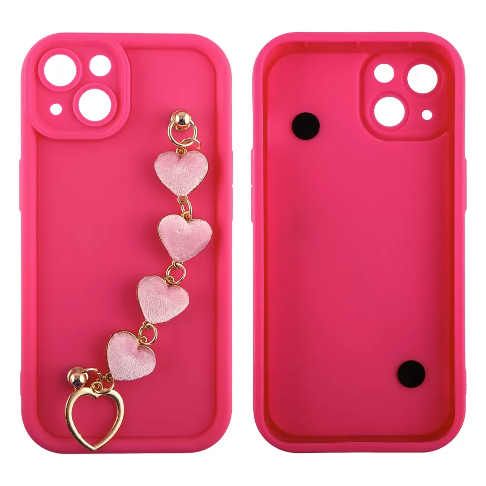 VOLTE-TEL ΘΗΚΗ IPHONE 13 6.1" SILICON TPU WITH STRAP FULL CAMERA PROTECTION PINK WITH PINK HEARTS - Image 3