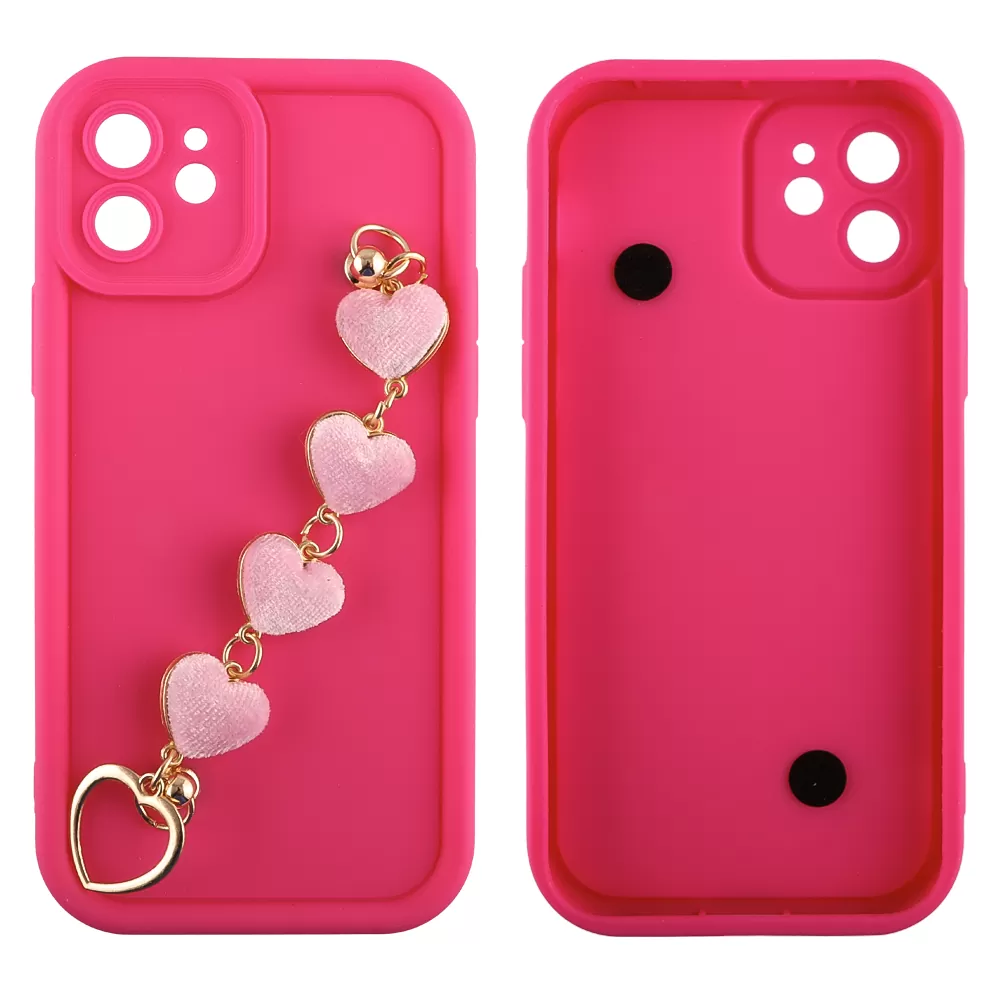 VOLTE-TEL ΘΗΚΗ IPHONE 12 6.1" SILICON TPU WITH STRAP FULL CAMERA PROTECTION PINK WITH PINK HEARTS - Image 3